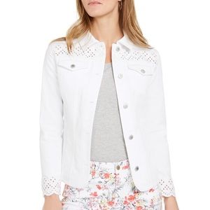 Charter Club Eye-let Trimmed White Denim Jacket